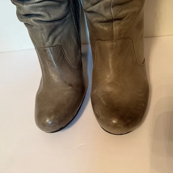 MIZ MOOZ BOOTS TALL GRAY LEATHER HEELS SIDE ZIP SIZE 8 SHELLEY SHOES