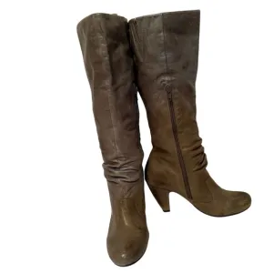 MIZ MOOZ BOOTS TALL GRAY LEATHER HEELS SIDE ZIP SIZE 8 SHELLEY SHOES