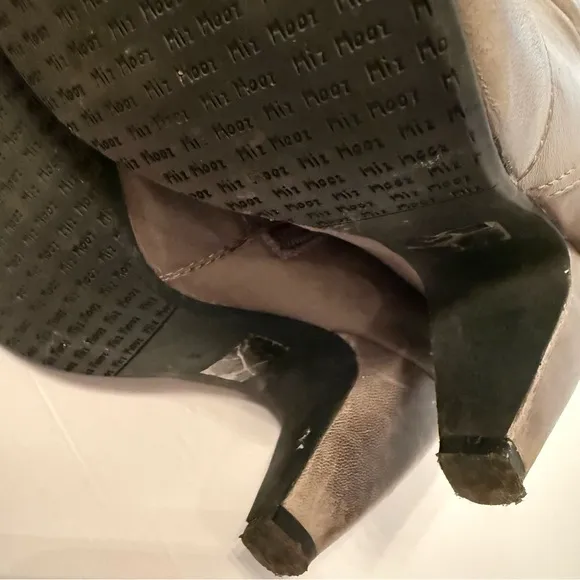 MIZ MOOZ BOOTS TALL GRAY LEATHER HEELS SIDE ZIP SIZE 8 SHELLEY SHOES