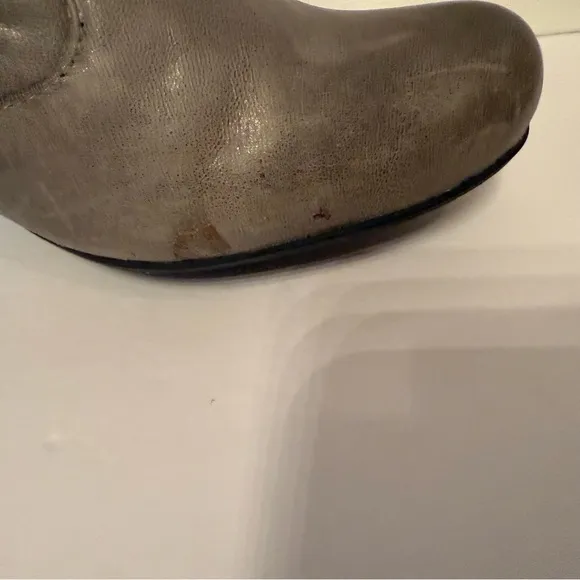 MIZ MOOZ BOOTS TALL GRAY LEATHER HEELS SIDE ZIP SIZE 8 SHELLEY SHOES