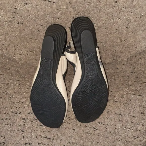 MIZ MOOZ-Dory-Beige Leather/Black Elastic Stretch Slingbacks-Sz 38.5-Excellent