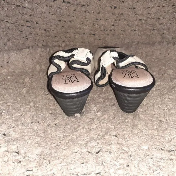 MIZ MOOZ-Dory-Beige Leather/Black Elastic Stretch Slingbacks-Sz 38.5-Excellent