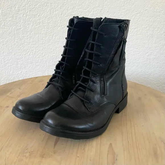 Miz Mooz Martel Leather Moto Style Boots, Sz 38