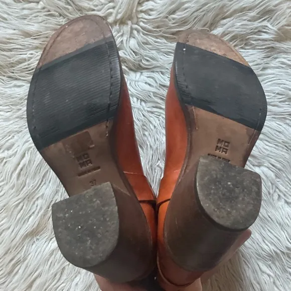Moma Brown Leather Knee High Harness Round Toe Heeled Riding Boots Size 37