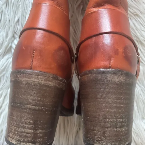 Moma Brown Leather Knee High Harness Round Toe Heeled Riding Boots Size 37