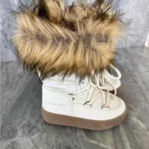 Monaco Moon Boots Kids' White and Brown Fur Boots size US 10