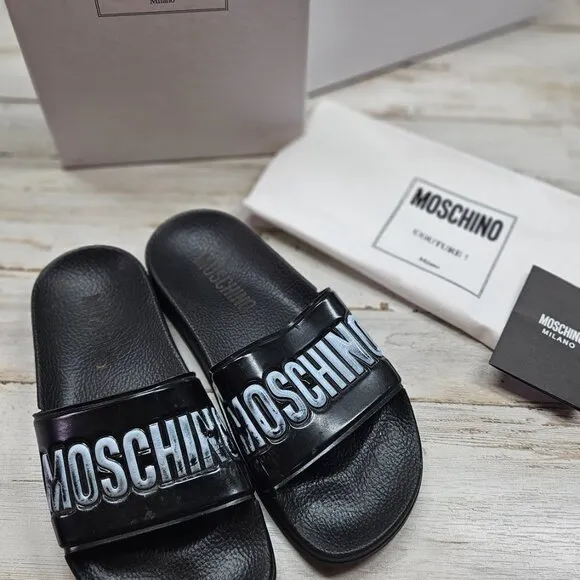 Moschino Couture Milano Logo Slides | Size 35 | Black | Made in Italy