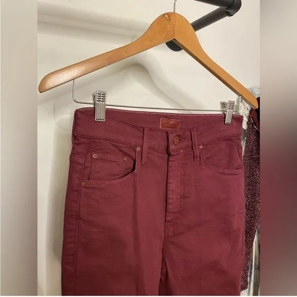 Mother High Waisted Weekender Skimp Play DateBurgundy Flare Jeans
