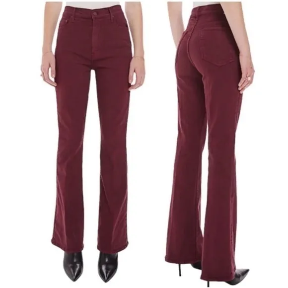 Mother High Waisted Weekender Skimp Play DateBurgundy Flare Jeans