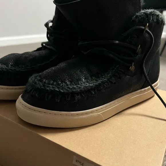 Mou Black Leather Boots Eskimo sneaker lace-up men's