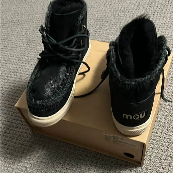 Mou Black Leather Boots Eskimo sneaker lace-up men's