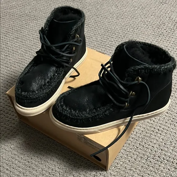 Mou Black Leather Boots Eskimo sneaker lace-up men's