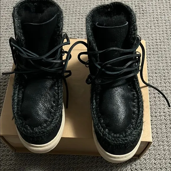 Mou Black Leather Boots Eskimo sneaker lace-up men's