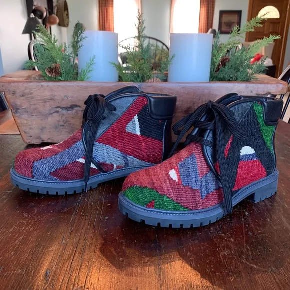 Multi-Color Leather &amp; Wool Ankle Boots-NWOT