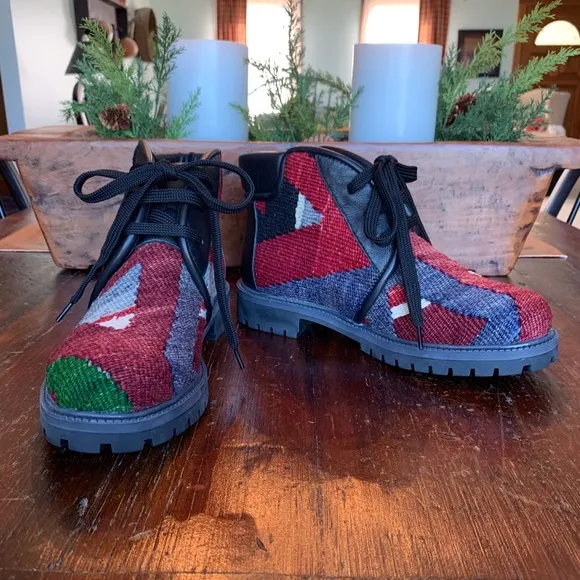Multi-Color Leather &amp; Wool Ankle Boots-NWOT