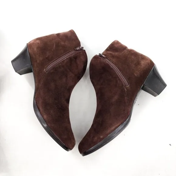 MUNRO Robyn Brown Suede Bootie Ankle Boots Zip