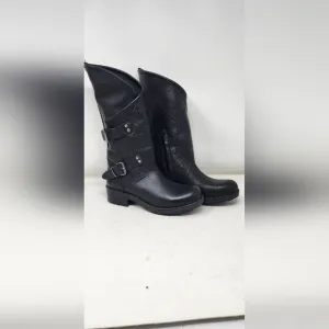MUSSE &amp; CLOUD MOTO BOOT Black Heeled Boots with Buckle Straps and Sturdy Design