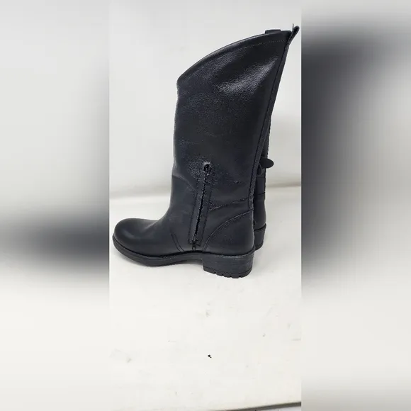 MUSSE &amp; CLOUD MOTO BOOT Black Heeled Boots with Buckle Straps and Sturdy Design
