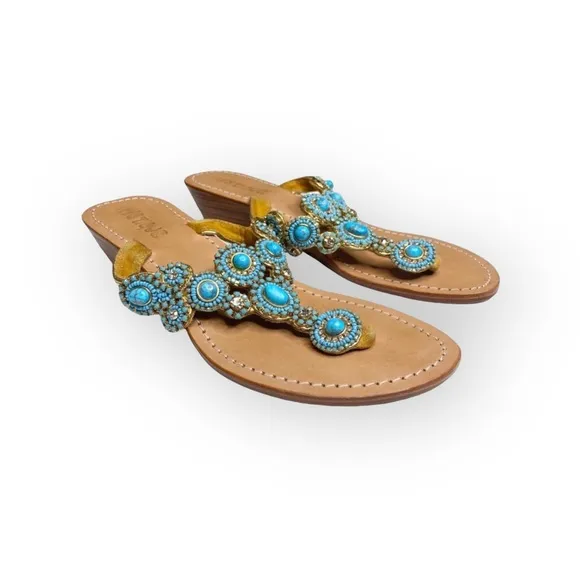 Mystique ☀︎︎ Caribbean Larimar Turquoise Crystal Bead Sandals ☀︎︎ Handmade ☀︎︎7M