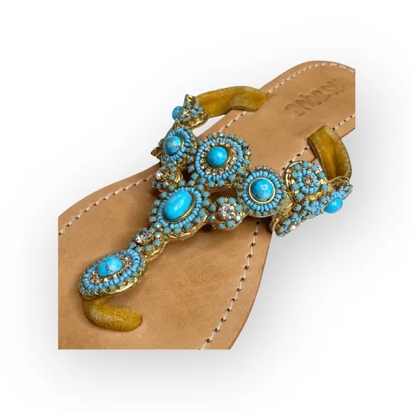 Mystique ☀︎︎ Caribbean Larimar Turquoise Crystal Bead Sandals ☀︎︎ Handmade ☀︎︎7M