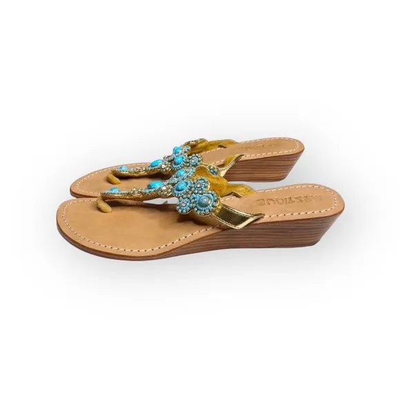 Mystique ☀︎︎ Caribbean Larimar Turquoise Crystal Bead Sandals ☀︎︎ Handmade ☀︎︎7M