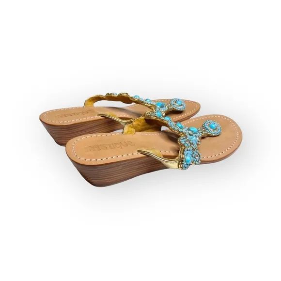 Mystique ☀︎︎ Caribbean Larimar Turquoise Crystal Bead Sandals ☀︎︎ Handmade ☀︎︎7M