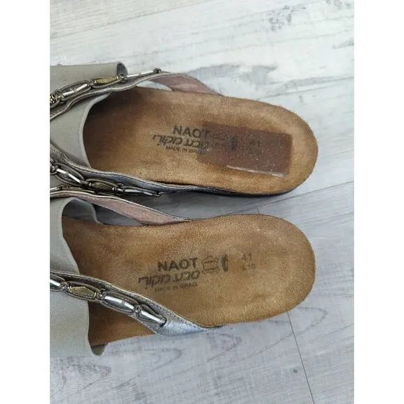 Naot Jennifer Sandals women's size 41 (10) tan Aztec beads comfort elastic