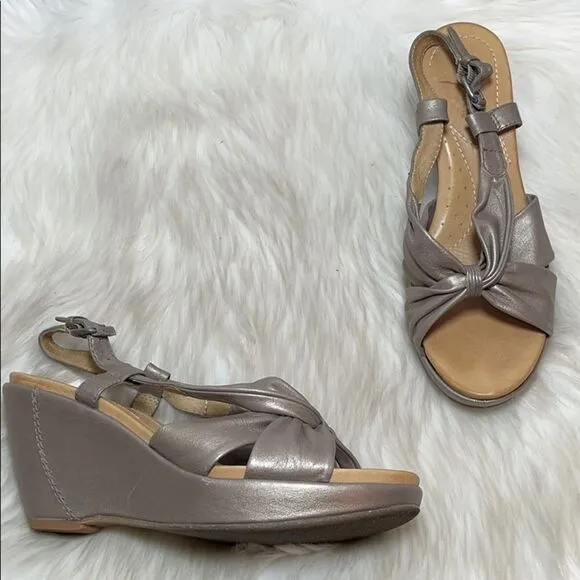 Naya Maher Gold Leather Wedge Sandals Sz. 7.5