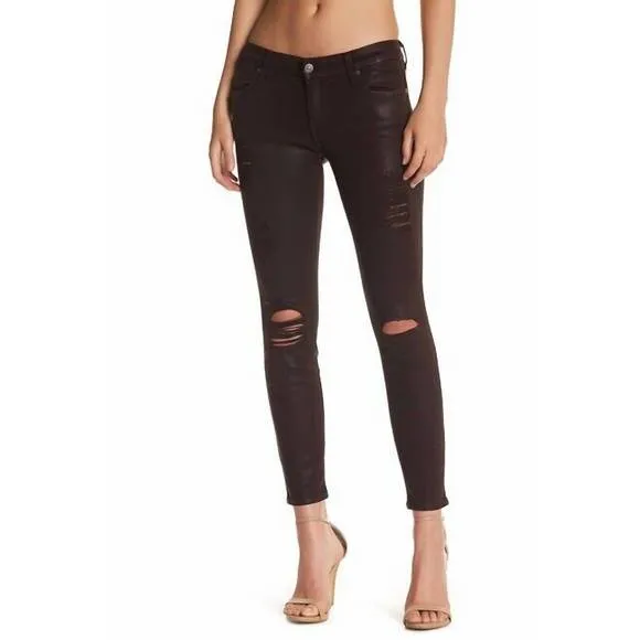 NEW 7 FOR ALL MANKIND skinny coated distressed jeans in red