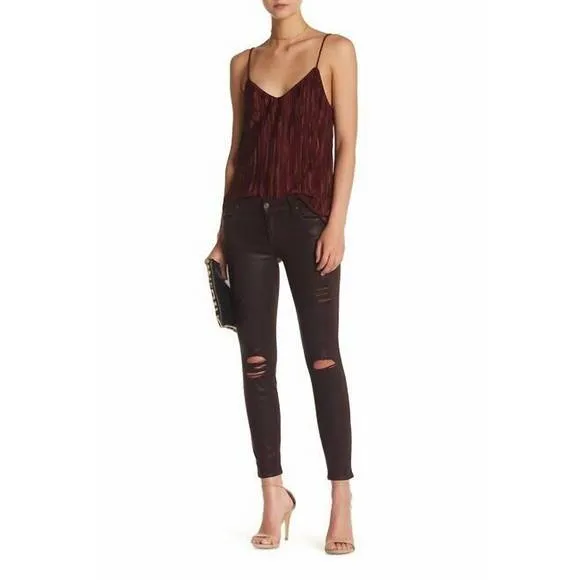 NEW 7 FOR ALL MANKIND skinny coated distressed jeans in red