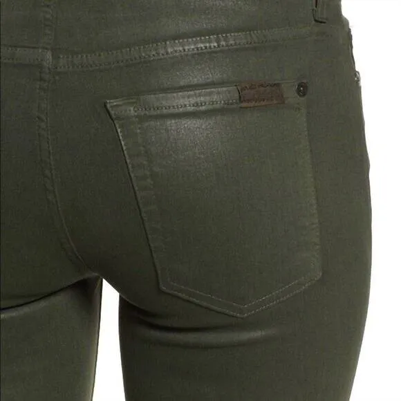 NEW 7 FOR ALL MANKIND the skinny ankle coated shiny mid rise jean in green