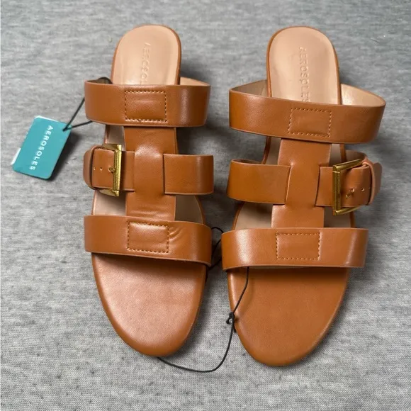 NEW Aerosoles Women’s Cognac Faux Leather Ankle Strap Sandal - 8.5