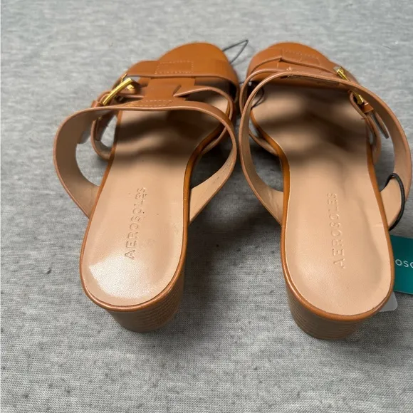 NEW Aerosoles Women’s Cognac Faux Leather Ankle Strap Sandal - 8.5