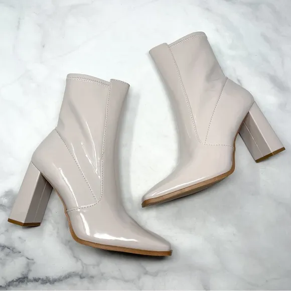 NEW Aldo Audrella Patent Square Toe Block Heel Gogo Ankle Booties Shoes Retro 11