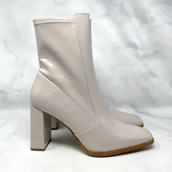 NEW Aldo Audrella Patent Square Toe Block Heel Gogo Ankle Booties Shoes Retro 11