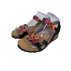 NEW!! &quot;THINK&quot; Leather Gladiator Sandals Dots Hook &amp; Loop Straps Artsy Open Toe