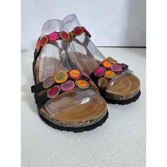 NEW!! &quot;THINK&quot; Leather Gladiator Sandals Dots Hook &amp; Loop Straps Artsy Open Toe