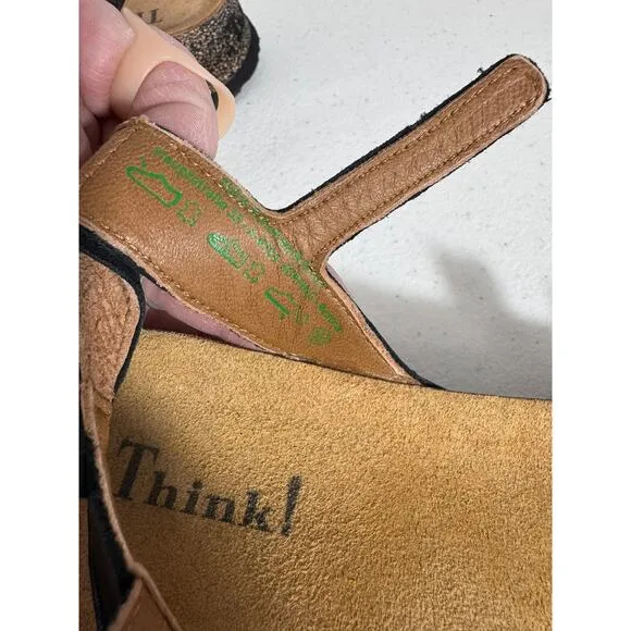NEW!! &quot;THINK&quot; Leather Gladiator Sandals Dots Hook &amp; Loop Straps Artsy Open Toe