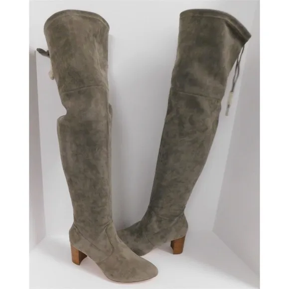 New Anthropologie Gray Suede Leather Thigh High Tall Fashion Boots 10 M