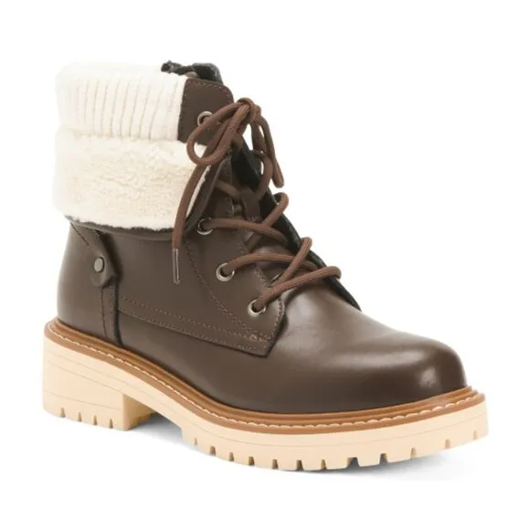 NEW AQUA DIVA Leather Waterproof Lace Up Boots for women brown 561tn
