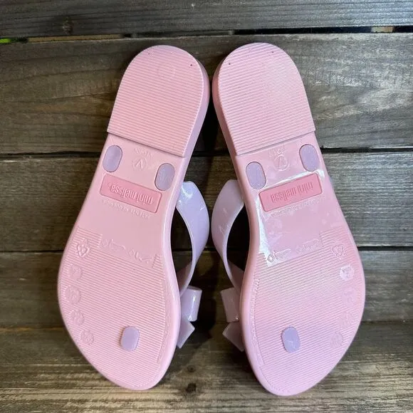 New Big Kids Mini Melissa Harmonic Pink Jelly Heart Thong Flip Flops Sandals 2 Y