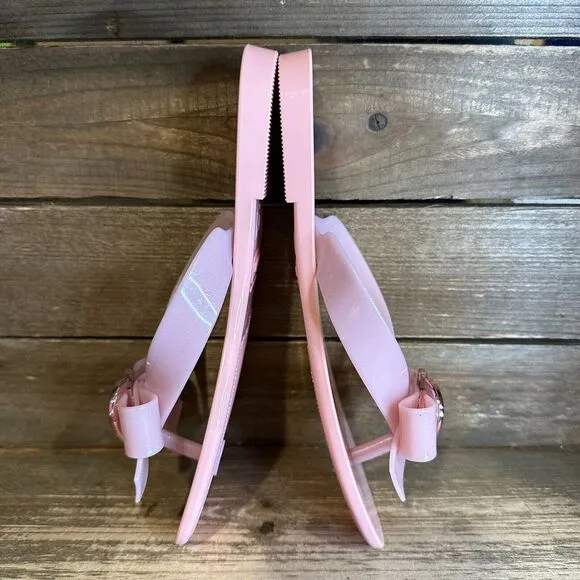 New Big Kids Mini Melissa Harmonic Pink Jelly Heart Thong Flip Flops Sandals 2 Y