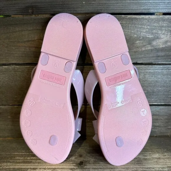 New Big Kids Mini Melissa Harmonic Pink Jelly Heart Thong Flip Flops Sandals 3 Y
