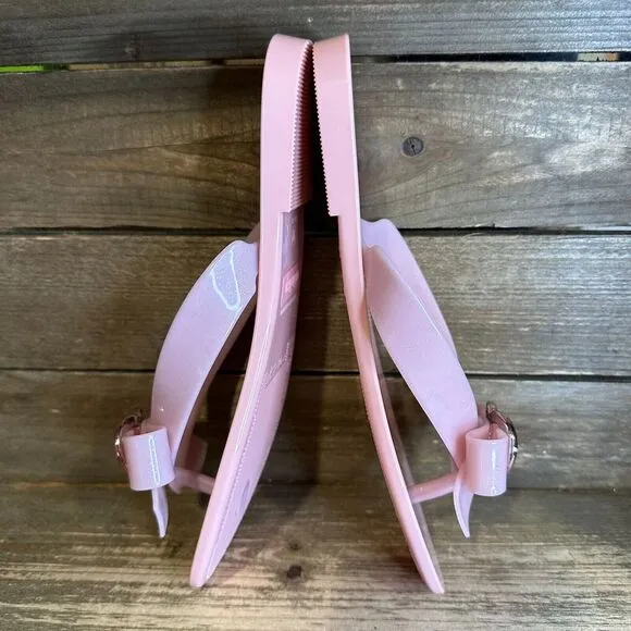 New Big Kids Mini Melissa Harmonic Pink Jelly Heart Thong Flip Flops Sandals 4 Y