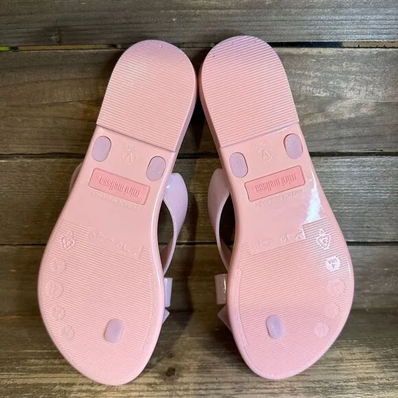New Big Kids Mini Melissa Harmonic Pink Jelly Heart Thong Flip Flops Sandals 4 Y