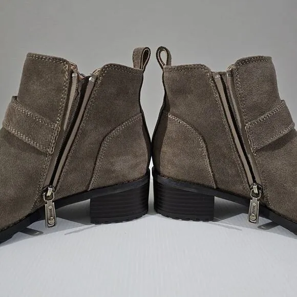 NEW Blondo Susan Zip Ankle Bootie Moto Waterproof Dark Taupe Suede Size 7.5