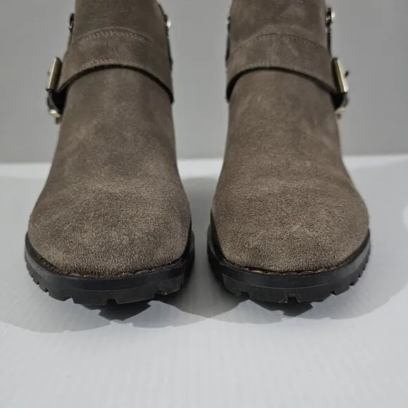 NEW Blondo Susan Zip Ankle Bootie Moto Waterproof Dark Taupe Suede Size 7.5