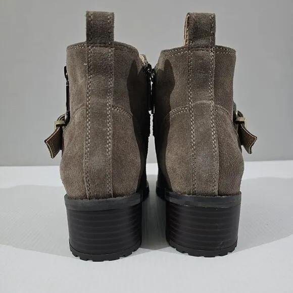 NEW Blondo Susan Zip Ankle Bootie Moto Waterproof Dark Taupe Suede Size 7.5