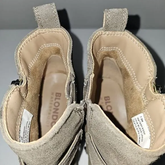 NEW Blondo Susan Zip Ankle Bootie Moto Waterproof Dark Taupe Suede Size 7.5