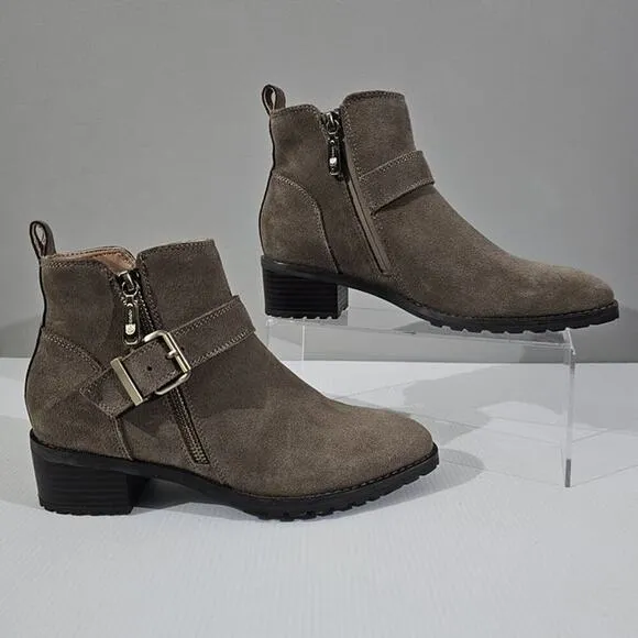 NEW Blondo Susan Zip Ankle Bootie Moto Waterproof Dark Taupe Suede Size 7.5